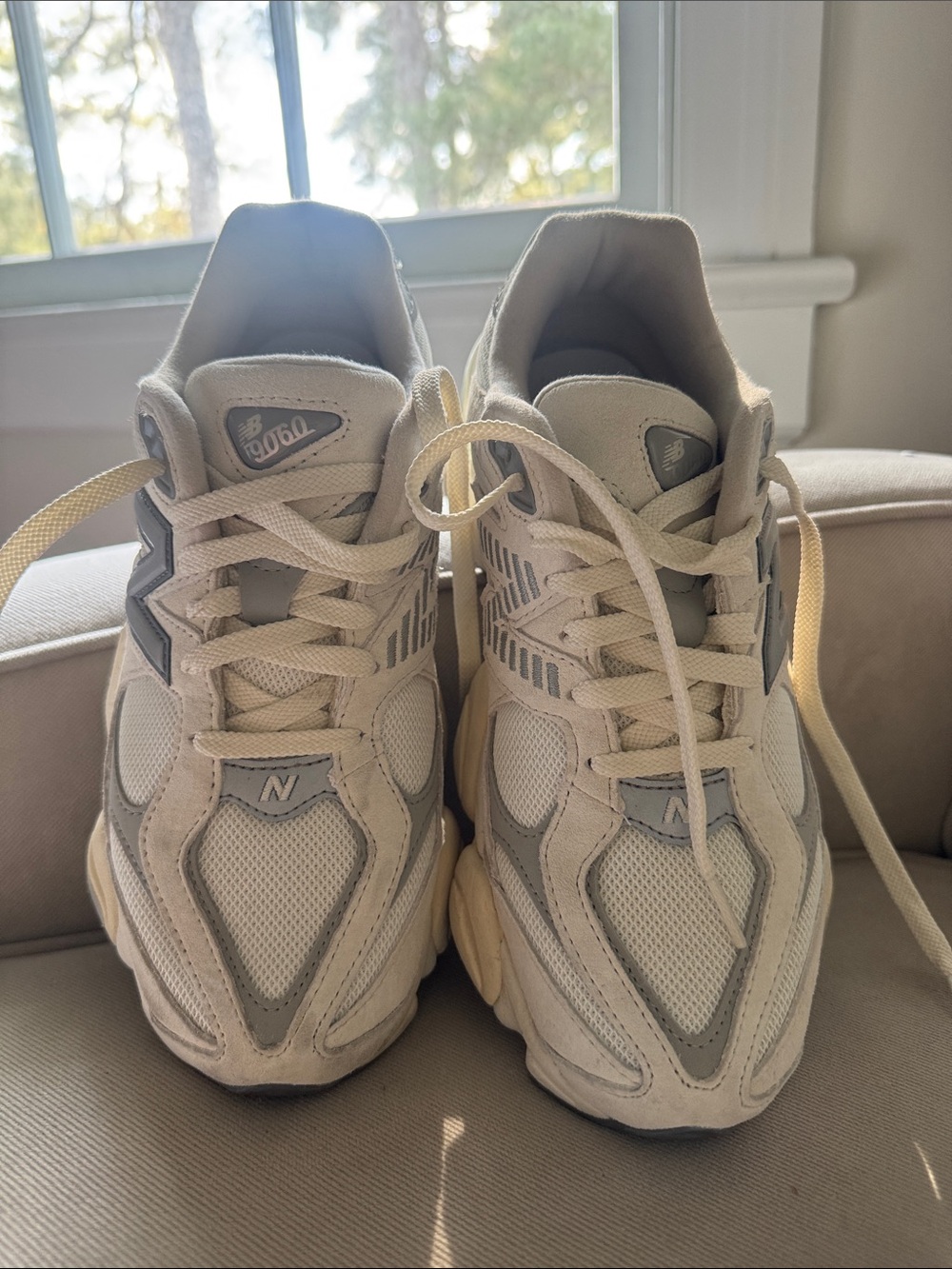 New Balance Cream and Gray 9060 Casual Sneakers